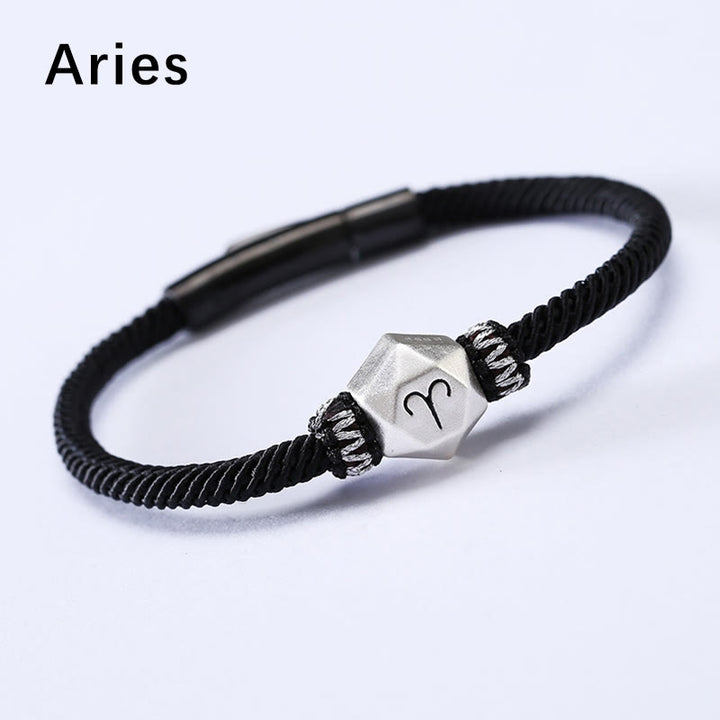 Buddha Stones 999 Sterling Silber 12 Sternbilder des Tierkreises Schutz Handgefertigtes Schnurarmband - Widder - 19 CM - image 2