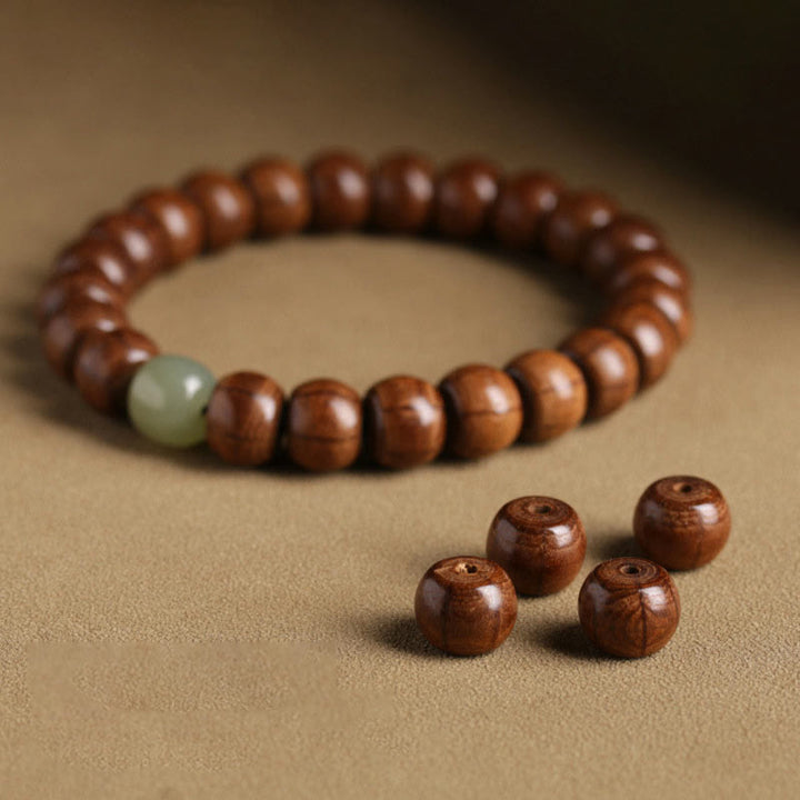 Buddha Stones Armband aus natürlichem Abelia Biflora-Holz, Hetian-Jade und Bambusperle, das böse Geister abwehrt