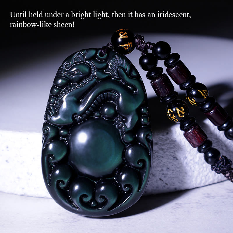 Buddha Stones Tibetische positive Regenbogen-Obsidian-PiXiu-Halskette - image 1