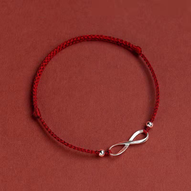 Buddha Stones 925 Sterling Silber Endless Knot Protection Luck Red String Armband Fußkettchen
