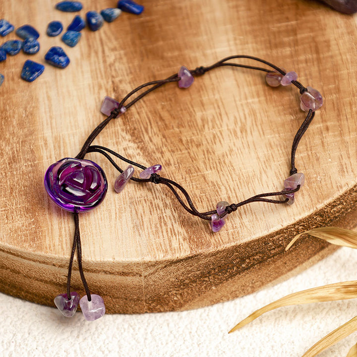 Fußkettchen mit Buddha Stonesn, Amethyst, rosa Kristall, grüner Aventurin, Rose, innerer Frieden, Heilung