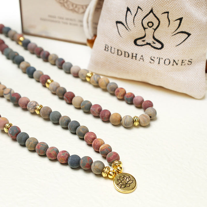 Buddha Stones 108 Mala Perlen Picasso Jaspis Stein Mut Energie Armband - image 5