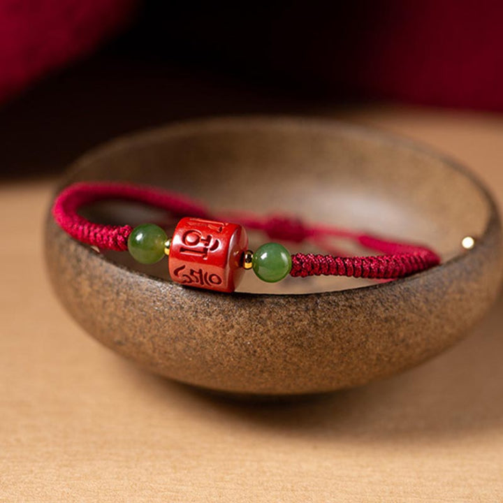 Armband aus geflochtenem Seil von Buddha Stones Tibetan Cinnabar Om Mani Padme Hum mit Gravur und Segen