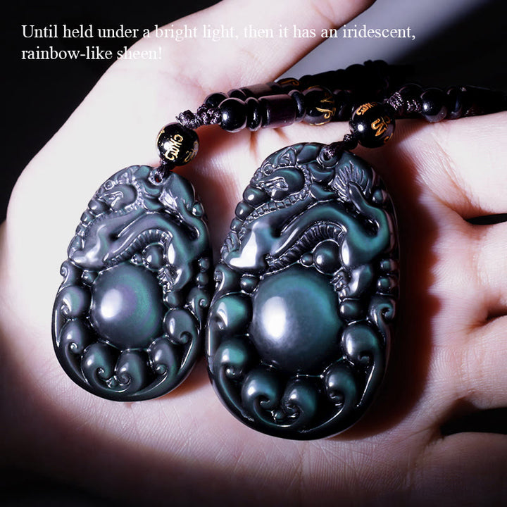 Buddha Stones Tibetische positive Regenbogen-Obsidian-PiXiu-Halskette - image 5