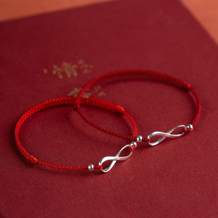 Buddha Stones 925 Sterling Silber Endless Knot Protection Luck Red String Armband Fußkettchen