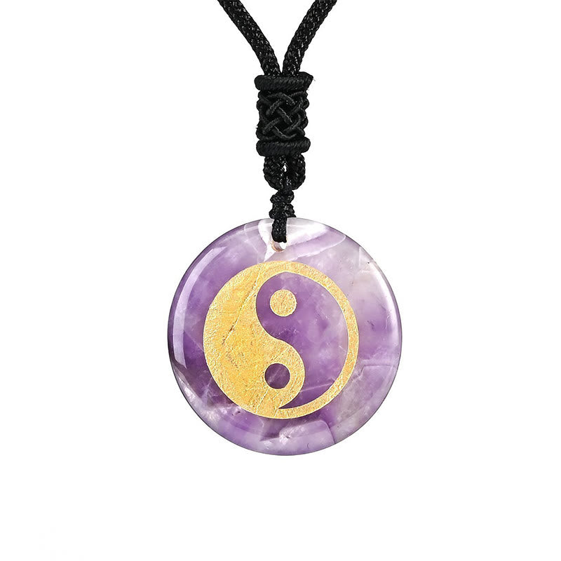 Buddha-Steine, verschiedene Kristalle, Amethyst, Tigerauge, grüner Aventurin, Yin Yang, spiritueller Halskettenanhänger