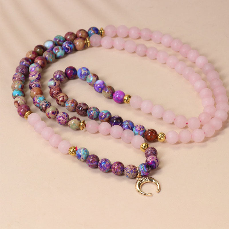 Buddha Stones 108 Perlen Miano echtes rosa Kristall-Mala-Heilarmband