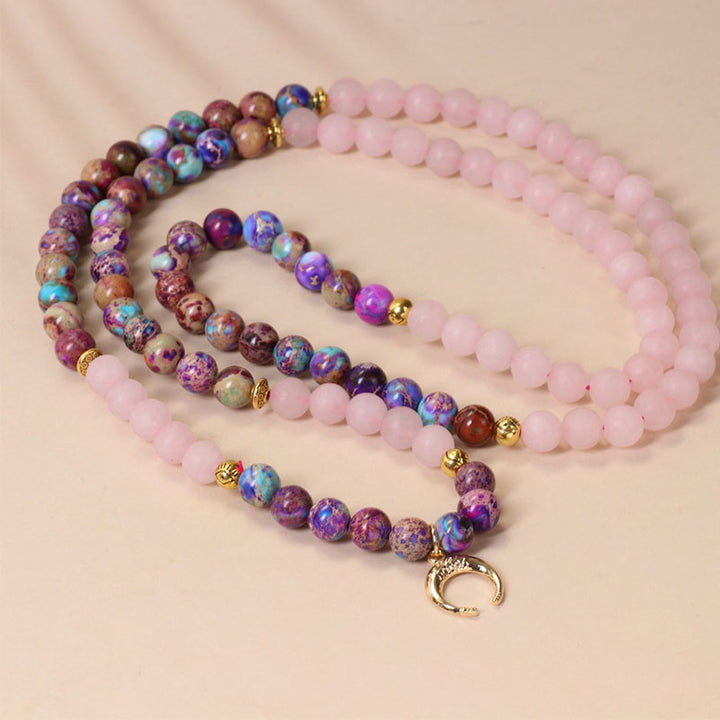 Buddha Stones 108 Perlen Miano echtes rosa Kristall-Mala-Heilarmband