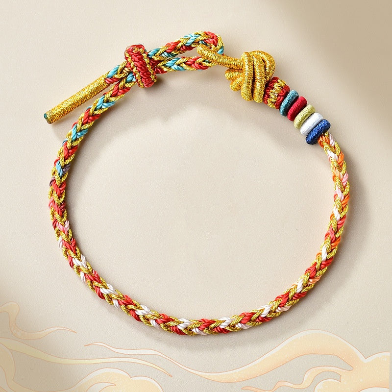 Buddha Stones Handgefertigtes buntes goldenes, heilendes geflochtenes Seilarmband