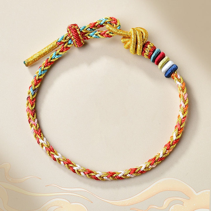 Buddha Stones Handgefertigtes buntes goldenes, heilendes geflochtenes Seilarmband