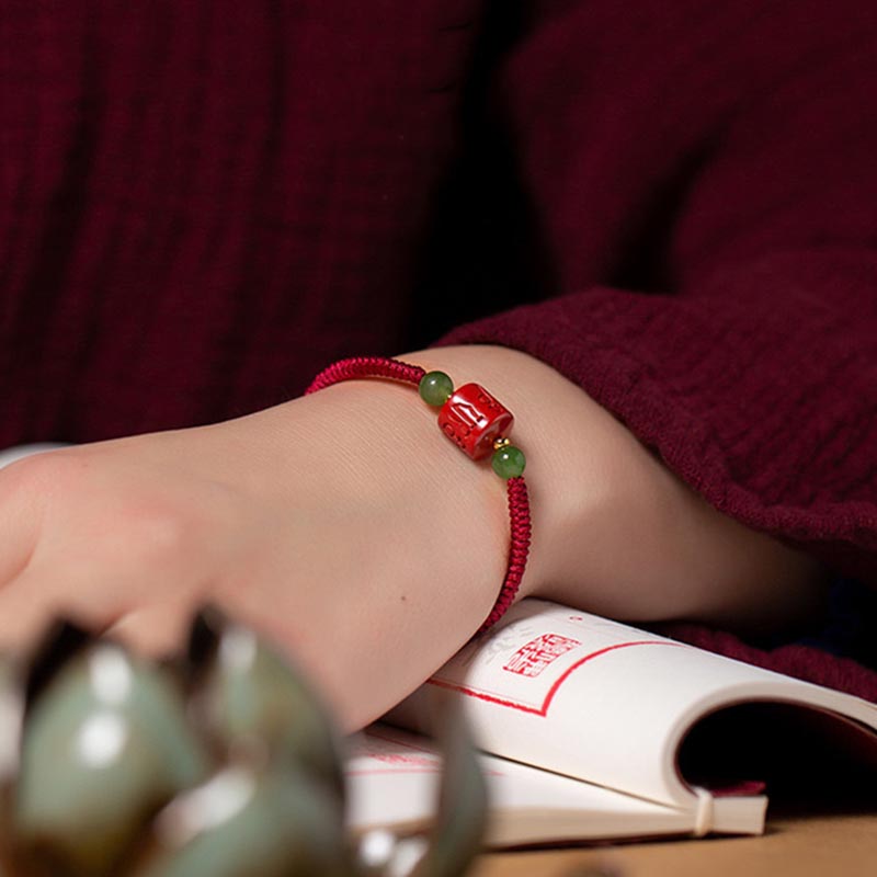 Armband aus geflochtenem Seil von Buddha Stones Tibetan Cinnabar Om Mani Padme Hum mit Gravur und Segen