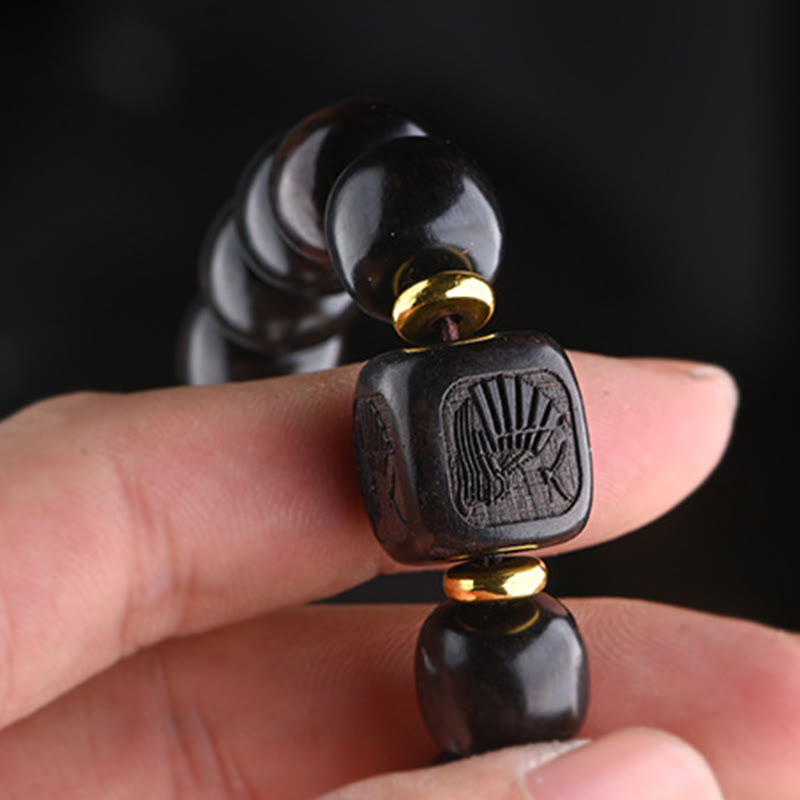 Buddha Stones Tibetisches Ebenholz-Fassperlen-Armband mit Glücks- und Schatz-Balance