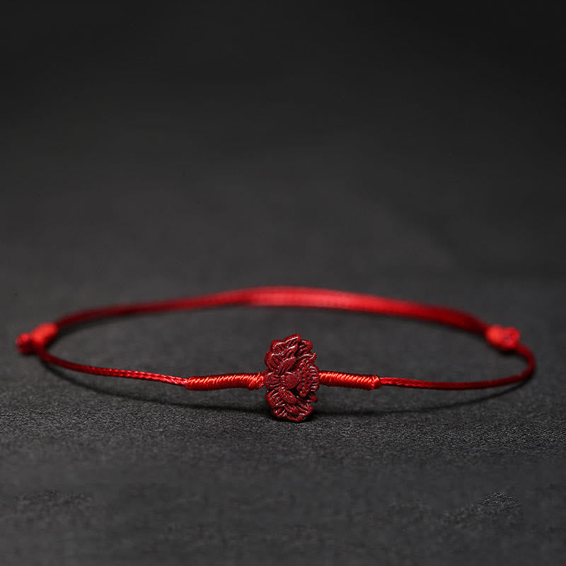 Handgefertigtes Pflaumenblüten-Vierblättriges Kleeblatt PiXiu Lotus Koi Fisch Cinnabar Blessing Braid Armband