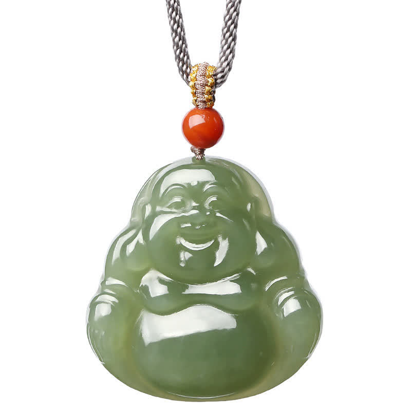 Lachender Buddha Hetian Jade Fülle Halskette String Anhänger - image 11