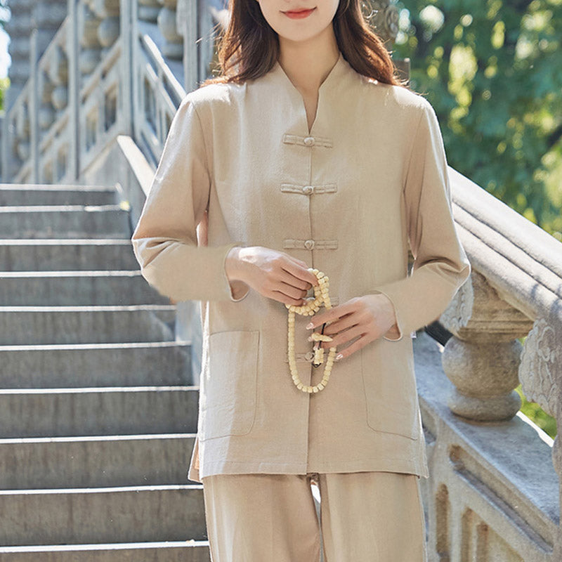 Spirituelle Zen-Praxis, Yoga, Meditation, Gebetsuniform, Baumwoll-Leinen-Kleidung, Damen-Set - Khaki - US18, UK/AU22,EU50 (6XL) - image 12