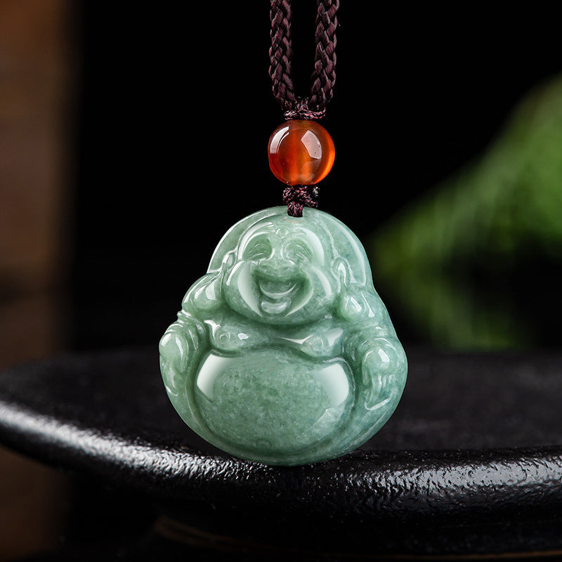Buddha Stones Lachender Buddha Cyan Jade Success Halskette String Anhänger - image 6