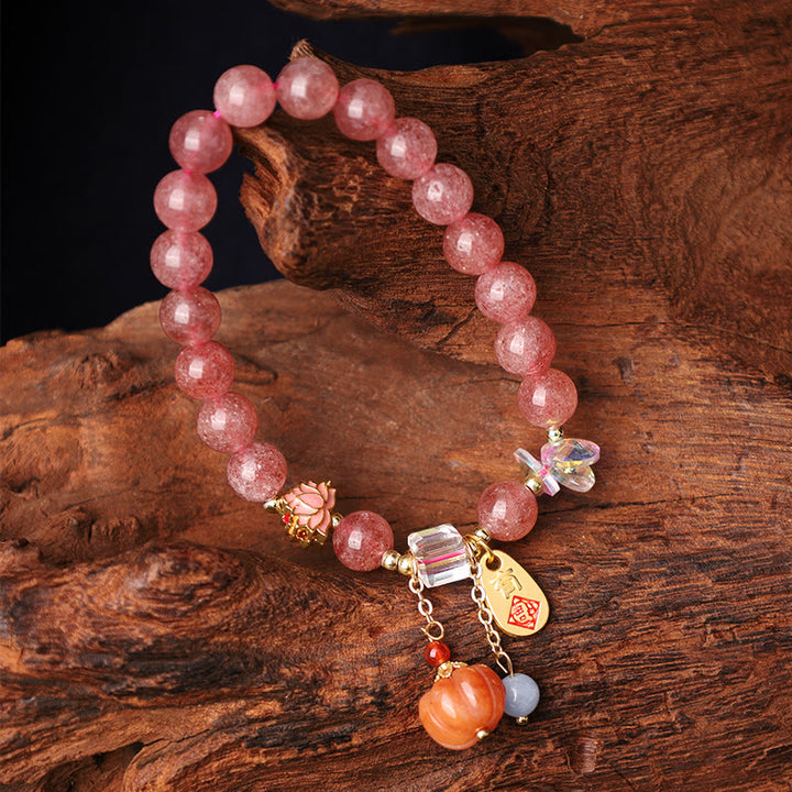 Buddha-Steine, natürlicher Erdbeerquarz, Fu-Charakter, Kürbis-Charme, positives Armband