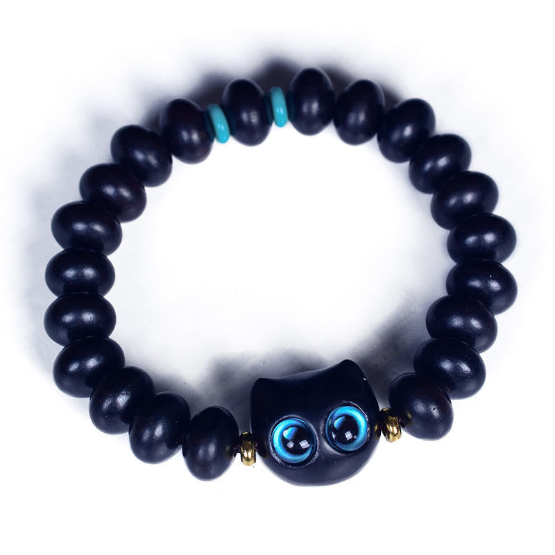 Buddha Stones, Ebenholz, Liuli-Glas, hübsches Katzen-Peace-Balance-Armband - image 9