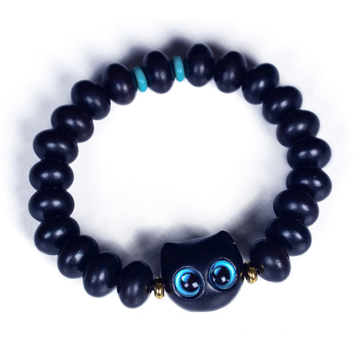 Buddha Stones, Ebenholz, Liuli-Glas, hübsches Katzen-Peace-Balance-Armband - image 9