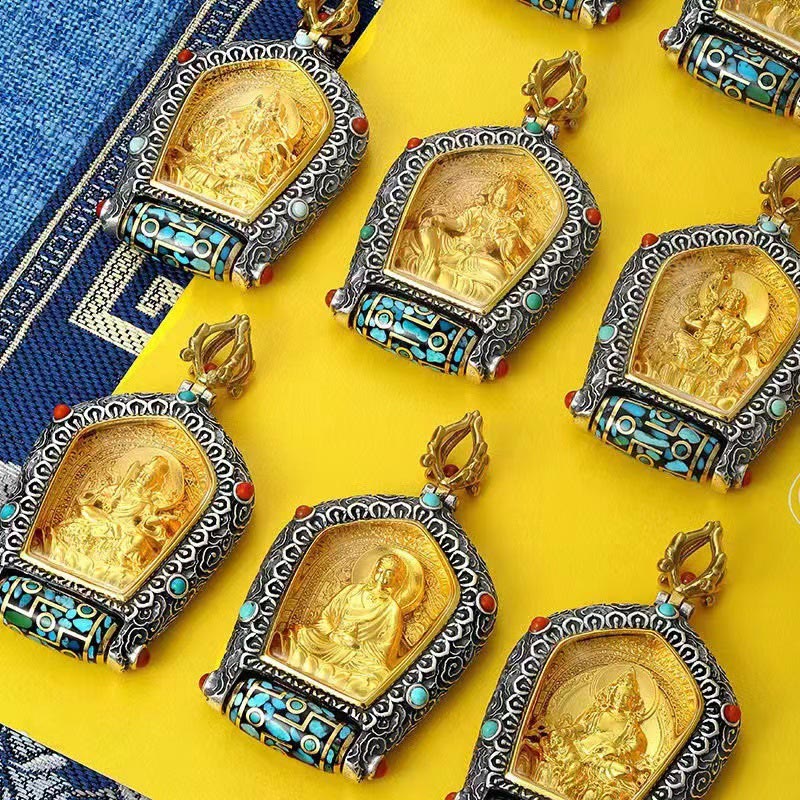 Tibet Chinesisches Sternzeichen Natal Buddha Thangka Wohlstand Drehbarer Dzi-Perlen-Halskettenanhänger - image 3