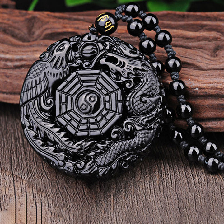 Buddha Stones Bagua Dragon Phoenix Obsidian Erfüllung Anhänger Halskette - image 10