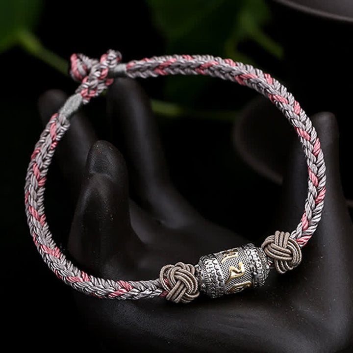 Buddha Stones 925 Sterling Silber Om Mani Padme Hum Gebetsmühle Glück Stärke Rote Schnur Armband