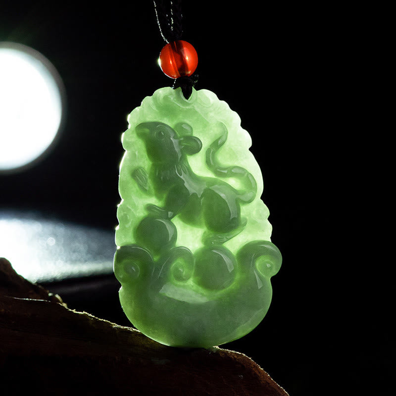 Halskette mit Buddha Stonesn, natürlicher grüner Jade, 12 chinesische Sternzeichen, Glück, Wohlstand