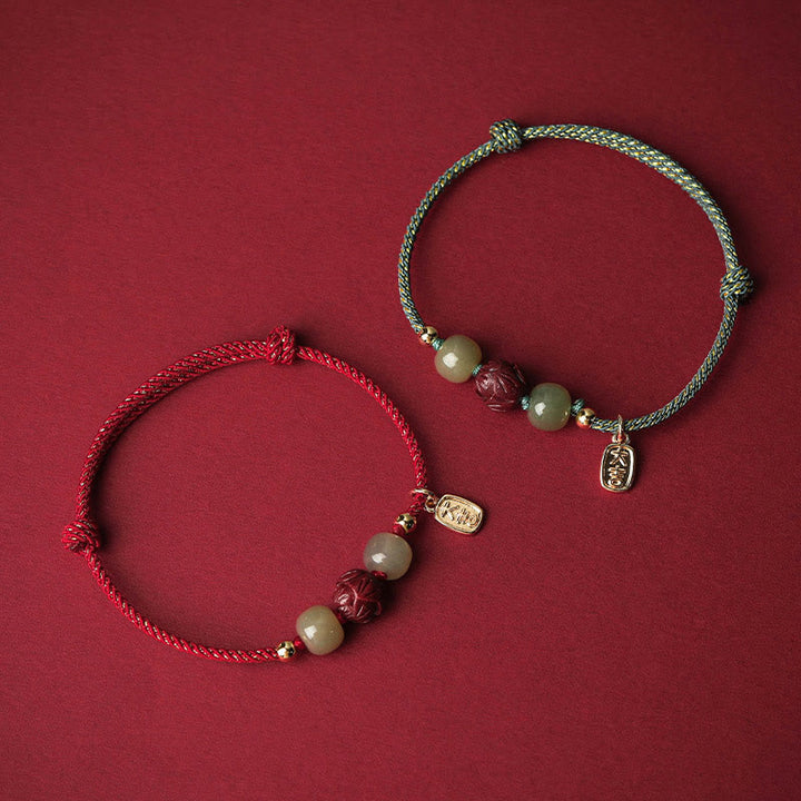 Buddha Stones 14K vergoldetes Hetian Jade Zinnober Lotus Glück handgefertigtes Seilarmband - image 1