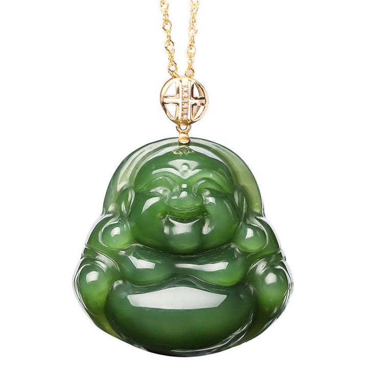925 Sterling Silber Lachender Buddha Hetian Cyan Jade 18K Gold Success Halskette Kettenanhänger - image 10