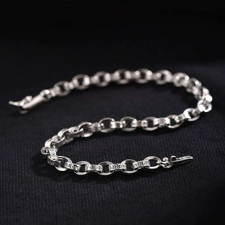 Buddha Stones 925 Sterling Silber Om Mani Padme Hum geschnitztes Design Kreativität Metallarmband - image 2