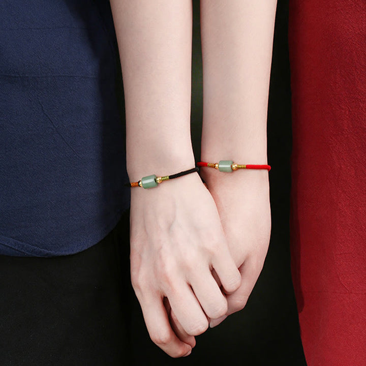 Buddha Stones Tibet Handgefertigtes grünes Aventurin- und rotes Malachit-Glücksschutz-Armband aus geflochtenem Seil