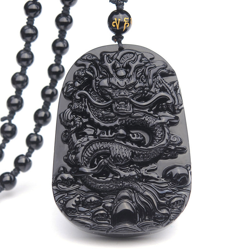 Halskette mit Anhänger „Drachenerfüllung“ aus schwarzem Obsidianstein von Buddha Stones - Obsidian - image 1