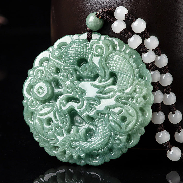 Buddha Stones Chinesisches Sternzeichen Drache Jade Fortune Halskette String Anhänger - Jade - image 1