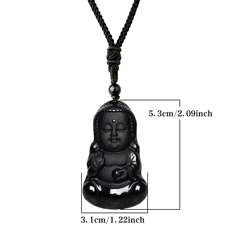 Buddha Stones, natürlicher schwarzer Obsidian-Kristall, Buddha-Stärke, Schutz, Amulett, Glücksbringer-Anhänger-Halskette - image 6