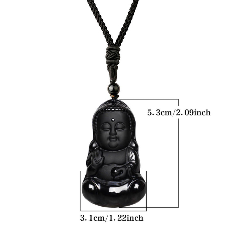 Buddha Stones, natürlicher schwarzer Obsidian-Kristall, Buddha-Stärke, Schutz, Amulett, Glücksbringer-Anhänger-Halskette - image 6