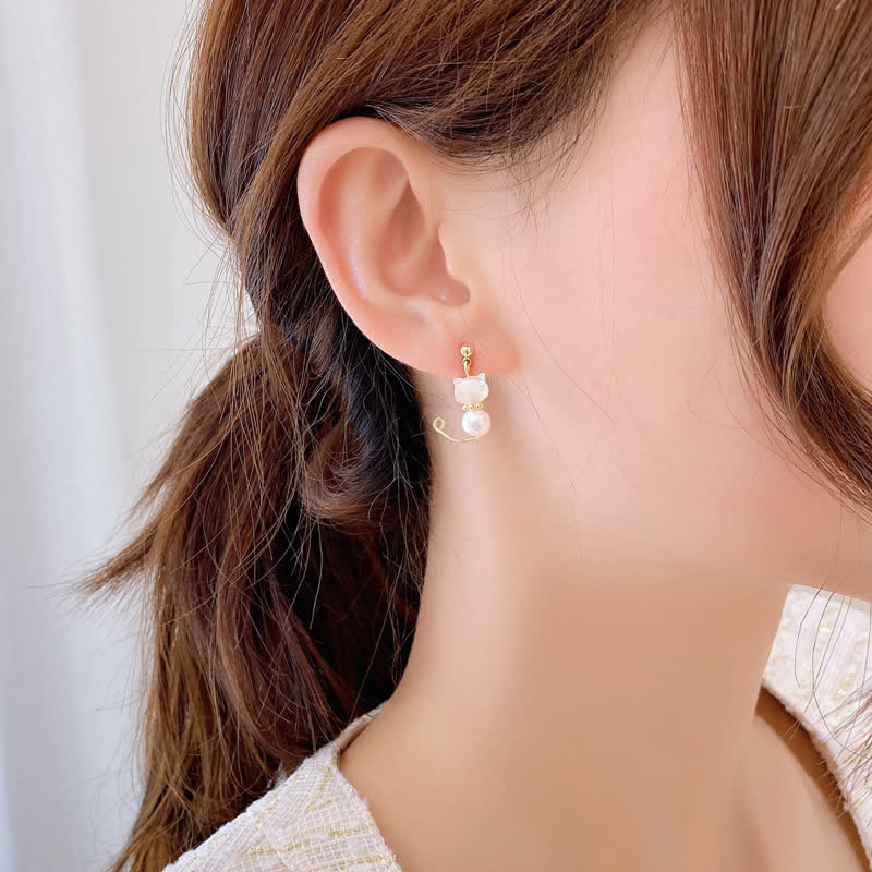 Buddha Stones Niedliche Katzenpfoten-Perlen-Weisheits-Ohrstecker - image 3