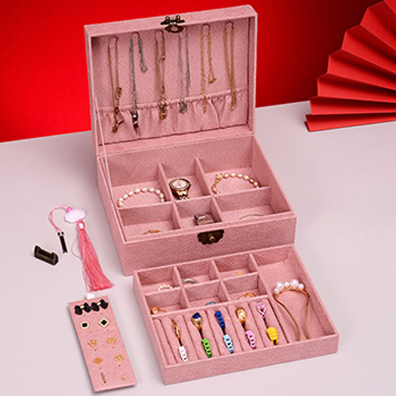 Buddha Stones, schlichtes Design, Schmuckkästchen, Organizer, zweilagige Schmuck-Aufbewahrungsbox, Flanell-Box mit Schloss - image 16