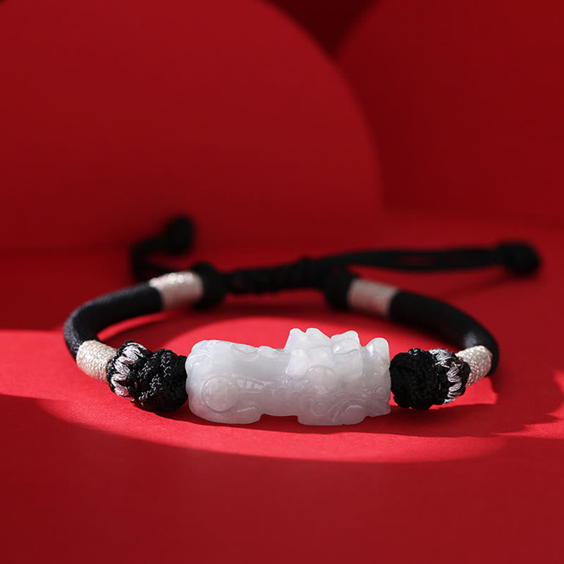 Buddha Stones Handgefertigtes geflochtenes Armband aus PiXiu-Glück und Wohlstand aus natürlicher Jade - 14-26 cm - image 0