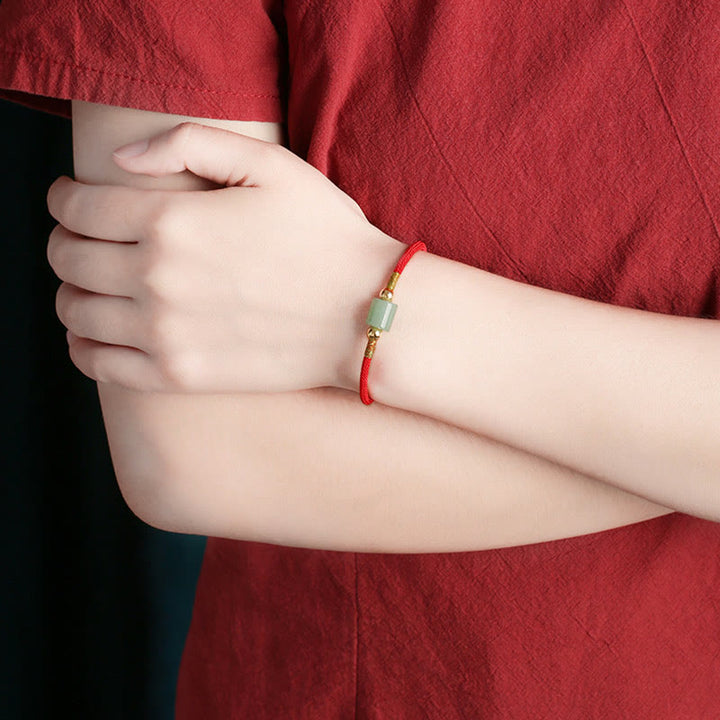 Buddha Stones Tibet Handgefertigtes grünes Aventurin- und rotes Malachit-Glücksschutz-Armband aus geflochtenem Seil