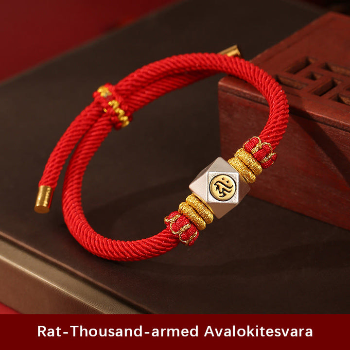 Buddha Stones 999 Sterling Silber Chinesisches Sternzeichen Natal Buddha Rotes Seil GlĂŒck StĂ€rke Handgefertigtes Kinderarmband