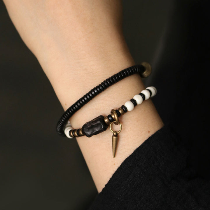 Buddha Stones Knochenperlen Ebenholz Kupfer Stärke Paar Armband