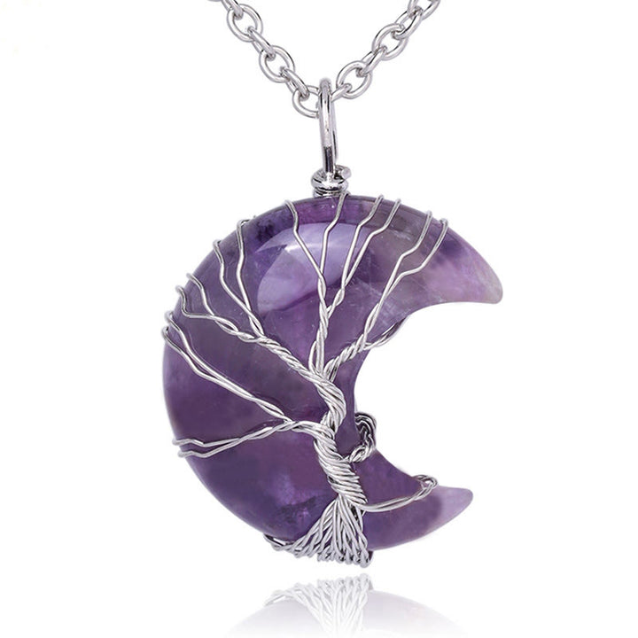 Buddha Stones, natürlicher Quarzkristall, Mond, Baum des Lebens, heilende Energie, Halsketten-Anhänger - Amethyst - image 1