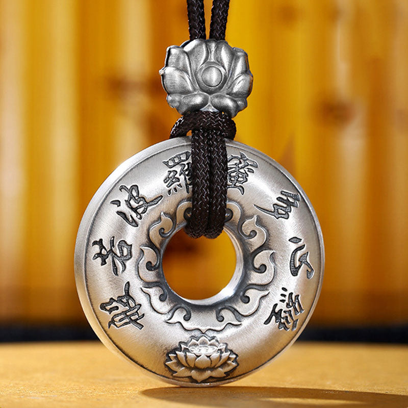 999 Sterling Silber Herz Sutra Lotus Peace Schnalle Halskette Anhänger - image 7
