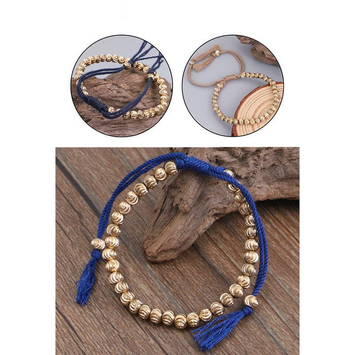 Buddha Stones Tibetisches handgefertigtes Kupferperlen-Glücksschnur-Armband