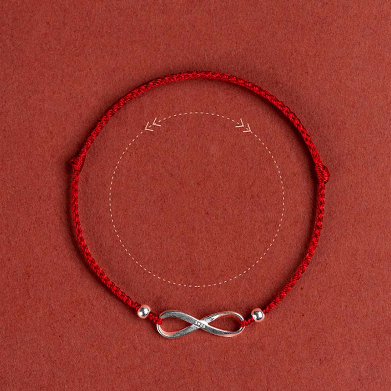 Buddha Stones 925 Sterling Silber Endless Knot Protection Luck Red String Armband Fußkettchen