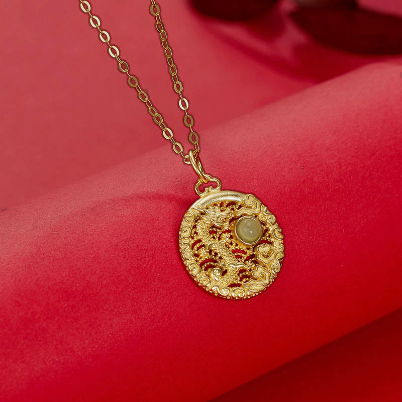 Buddha Stones 925 Sterling Silber Jahr des Drachen Glückswolken Hetian Jade eingelegter Glückskettenanhänger - image 3