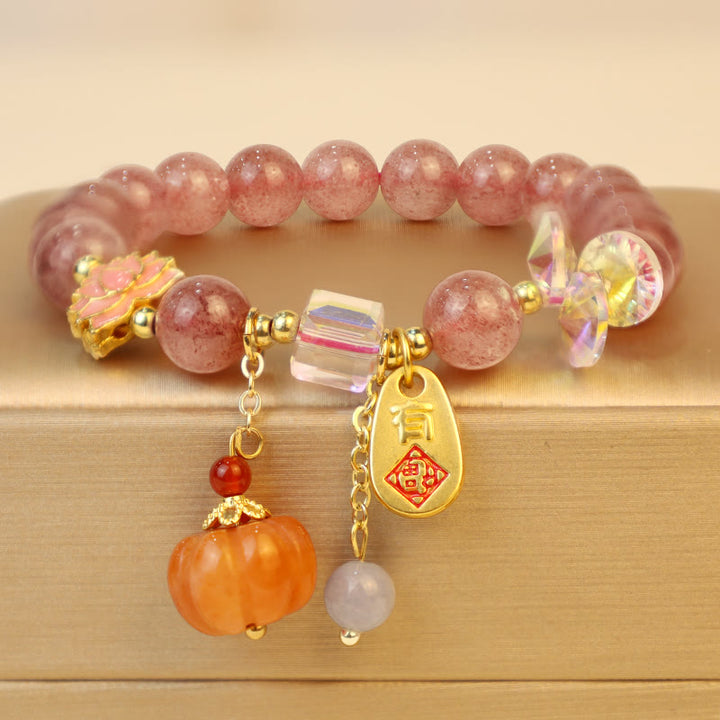 Buddha-Steine, natürlicher Erdbeerquarz, Fu-Charakter, Kürbis-Charme, positives Armband