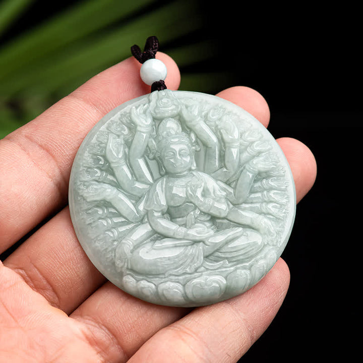 Tausendhändiger Kwan Yin Avalokitesvara-Jade-Segen-Halskettenanhänger - image 4
