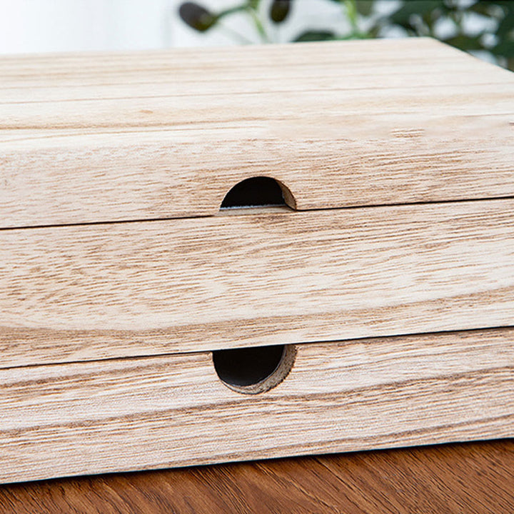 Buddha Stones Retro Beige Holz-Schmuckkästchen, zweilagige Schmuck-Aufbewahrungsbox mit Spiegel - image 11