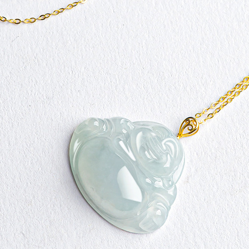 Buddha Stones Lachender Buddha Halskette mit Anhänger aus natürlicher Jade, 925er Sterlingsilber, vergoldet, Fülle - image 5